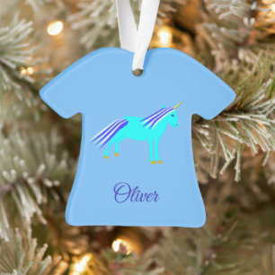 Cute Blue Baby Boy Unicorn Custom 1st Christmas Ornament