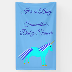 Cute Blue Baby Boy Unicorn Custom Baby Shower Bann Banner