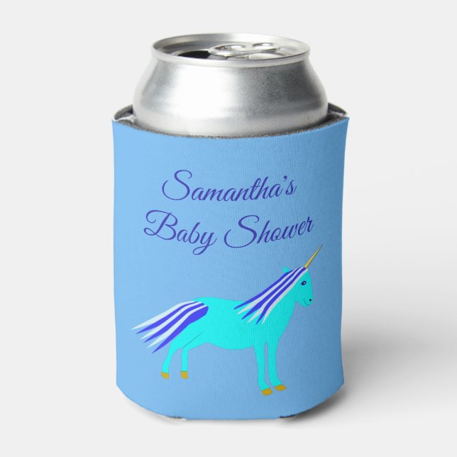 Cute Blue Baby Boy Unicorn Custom Baby Shower Can  Cooler (Can Front)