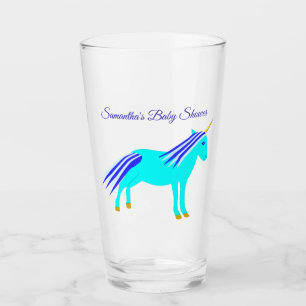 Cute Blue Baby Boy Unicorn Custom Baby Shower Glas Glass