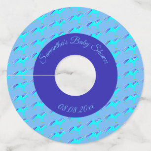 Cute Blue Baby Boy Unicorn Custom Baby Shower Wine Glass Tag