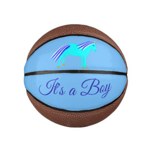 Cute Blue Baby Boy Unicorn Custom Gender Reveal Mi Mini Basketball