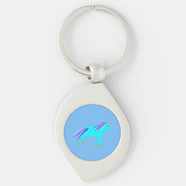 Cute Blue Baby Boy Unicorn Key Ring (Front)