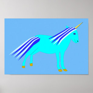 Cute Blue Baby Boy Unicorn Poster