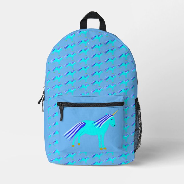 Cute Blue Baby Boy Unicorn Printed Backpack (Front)