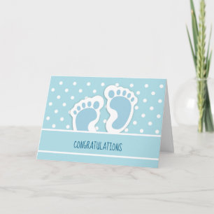 Cute Blue Baby Boy's Feet Drawing Congratulations Card