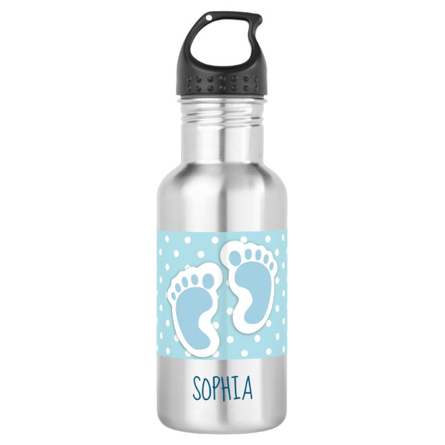 Cute Blue Baby Boy's Feet Illustration 532 Ml Water Bottle (Front)