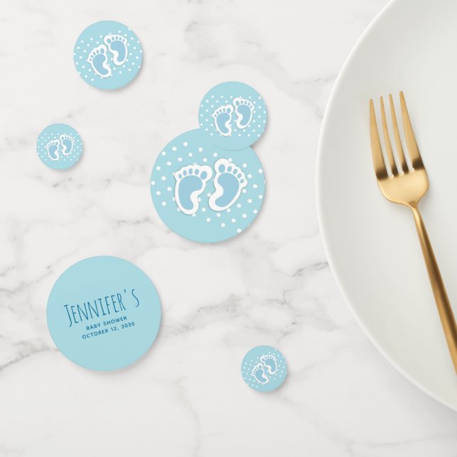 Cute Blue Baby Boy's Feet Illustration Baby Shower Confetti (Group)