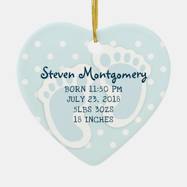 Cute Blue Baby Boy's Feet Illustration Ceramic Tree Decoration (Front)