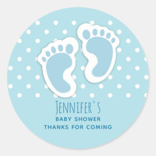 Cute Blue Baby Boy's Feet Illustration Classic Round Sticker