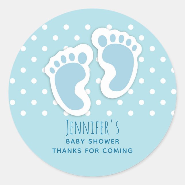 Cute Blue Baby Boy's Feet Illustration Classic Round Sticker (Front)