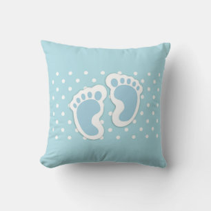 Cute Blue Baby Boy's Feet Illustration Cushion