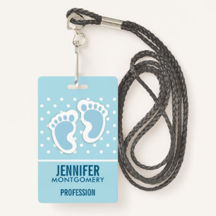 Cute Blue Baby Boy's Feet Illustration ID Badge