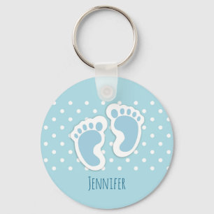Cute Blue Baby Boy's Feet Illustration Key Ring