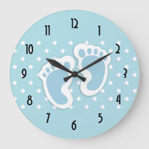Cute Blue Baby Boy's Feet Illustration Large Clock