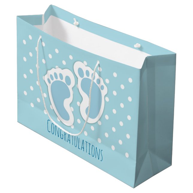 Cute Blue Baby Boy's Feet Illustration Large Gift Bag (Front Angled)
