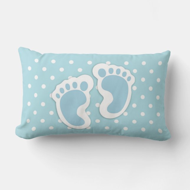 Cute Blue Baby Boy's Feet Illustration Lumbar Cushion (Front)