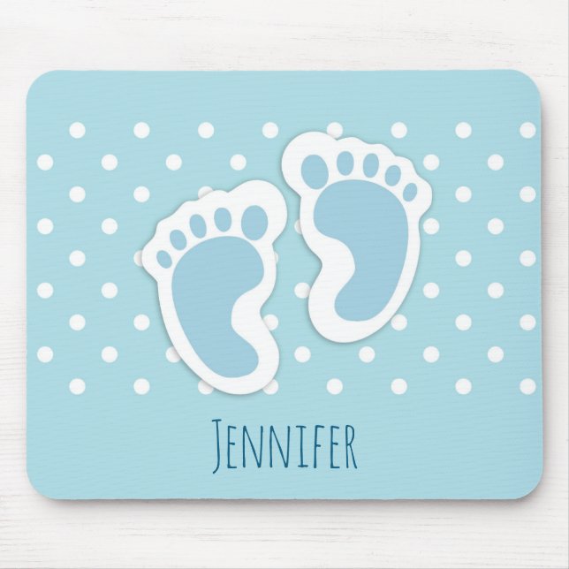 Cute Blue Baby Boy's Feet Illustration Mouse Mat (Front)