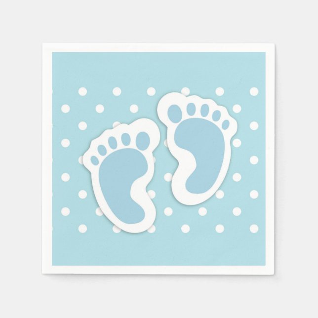 Cute Blue Baby Boy's Feet Illustration Napkin (Front)
