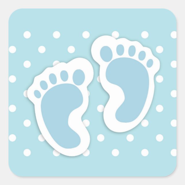Cute Blue Baby Boy's Feet Illustration Square Sticker (Front)