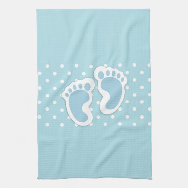 Cute Blue Baby Boy's Feet Illustration Tea Towel (Vertical)