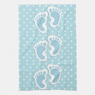 Cute Blue Baby Boy's Feet Pattern Tea Towel