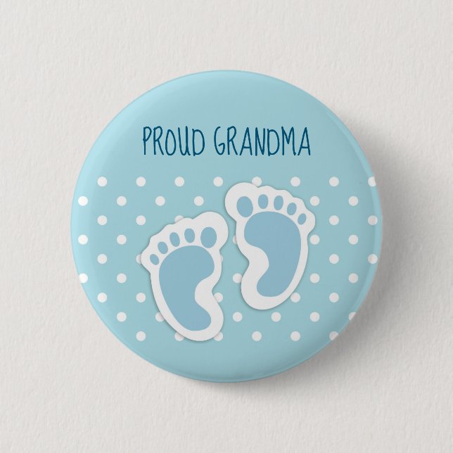 Cute Blue Baby Boy's Feet Proud Grandma 6 Cm Round Badge (Front)