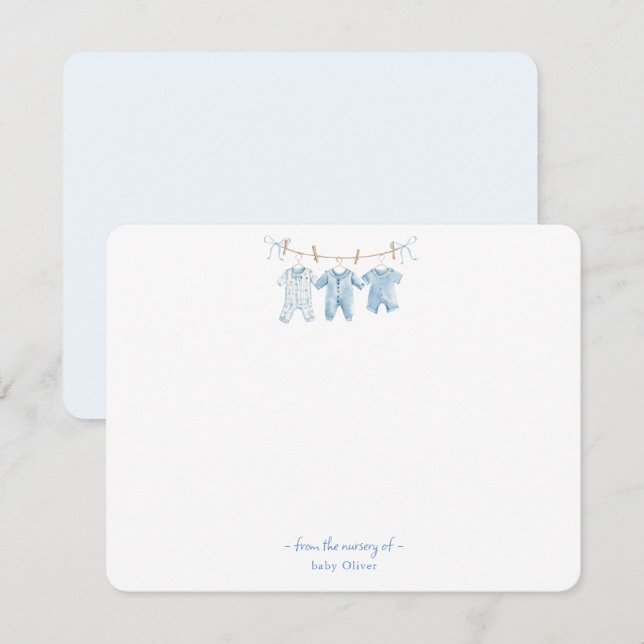 Cute Blue Baby clothes Baby boy Thank You card (Front/Back)
