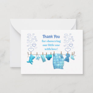 Cute Blue Baby Clothes Thank You Cards