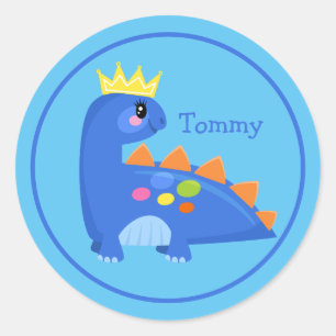Cute Blue Baby Dinosaur Classic Round Sticker
