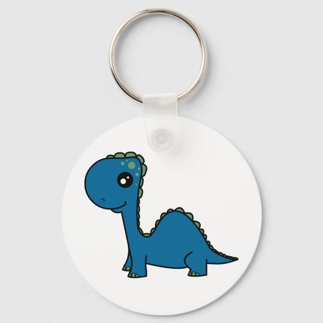 Cute Blue Baby Dinosaur Key Ring (Front)