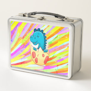 Cute Blue Baby Dinosaur Metal Lunch Box