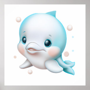 Cute Blue Baby Dolphin Poster