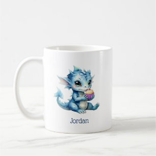 Cute Blue Baby Dragon Eating a Cupcake Coffee Mug