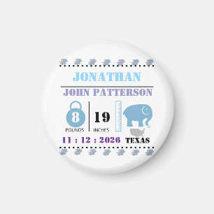 Cute Blue Baby Elephant Birth Announcement Magnet