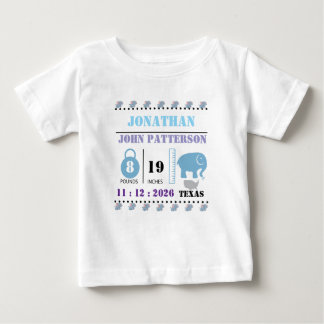 Cute Blue Baby Elephant Birth Announcement T-Shirt