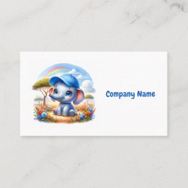Cute Blue Baby Elephant Business Card (Front)