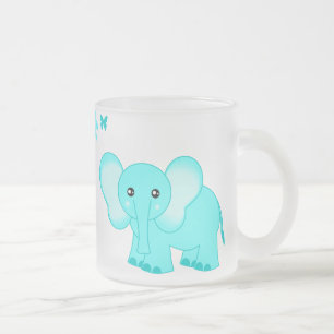 Cute Blue Baby Elephant & Butterflies Frosted Mug