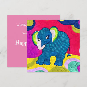 Cute Blue Baby Elephant - Quilt Like Design Card
