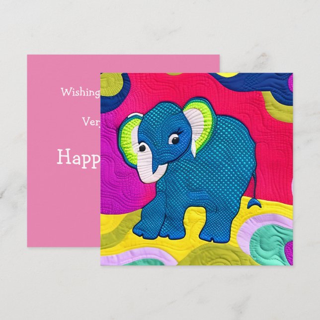 Cute Blue Baby Elephant - Quilt Like Design Card (Front/Back)