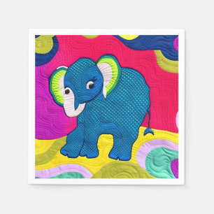 Cute Blue Baby Elephant - Quilt Like Design Napkin