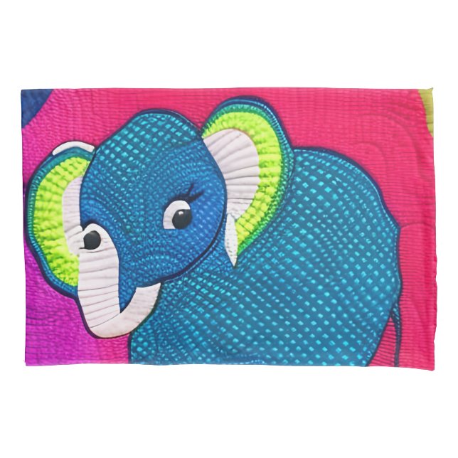 Cute Blue Baby Elephant - Quilt Like Design Pillowcase (Front)