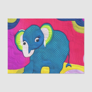 Cute Blue Baby Elephant - Quilt Like Design Tissue Paper