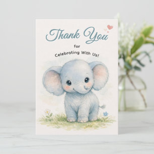 Cute Blue Baby Elephant Safari Thank You Card