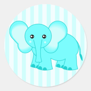 Cute Blue Baby Elephant Striped Stickers
