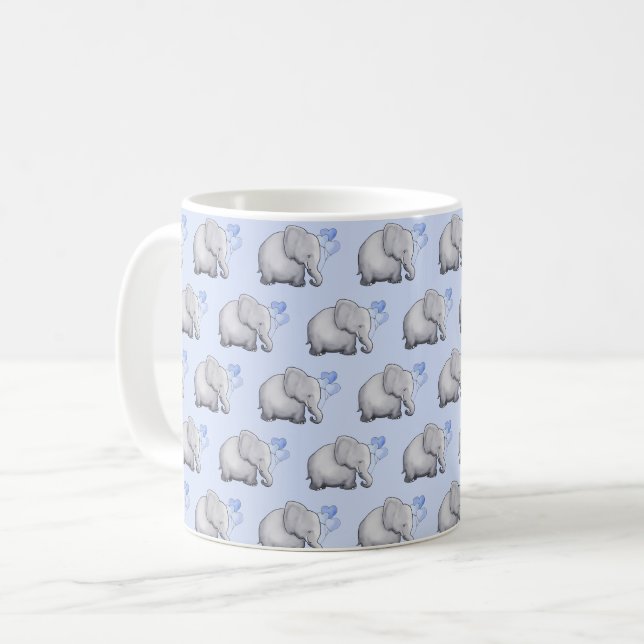 Cute Blue Baby Elephants Pattern Children's Coffee Mug (Front Left)