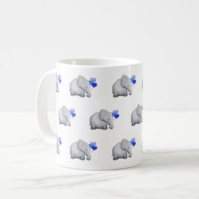 Cute Blue Baby Elephants Pattern Nursery Coffee Mug (Front Left)