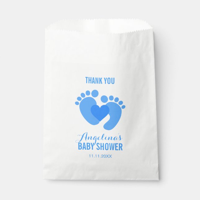 Cute Blue BABY FEET Heart BOY Baby Shower Favour Bags (Front)