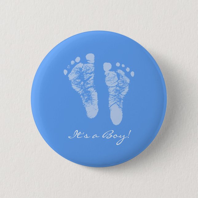 Cute Blue Baby Footprints Its a Boy Baby Shower 6 Cm Round Badge (Front)