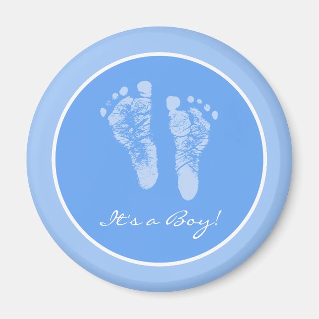 Cute Blue Baby Footprints Its a Boy Baby Shower Magnet (Front)